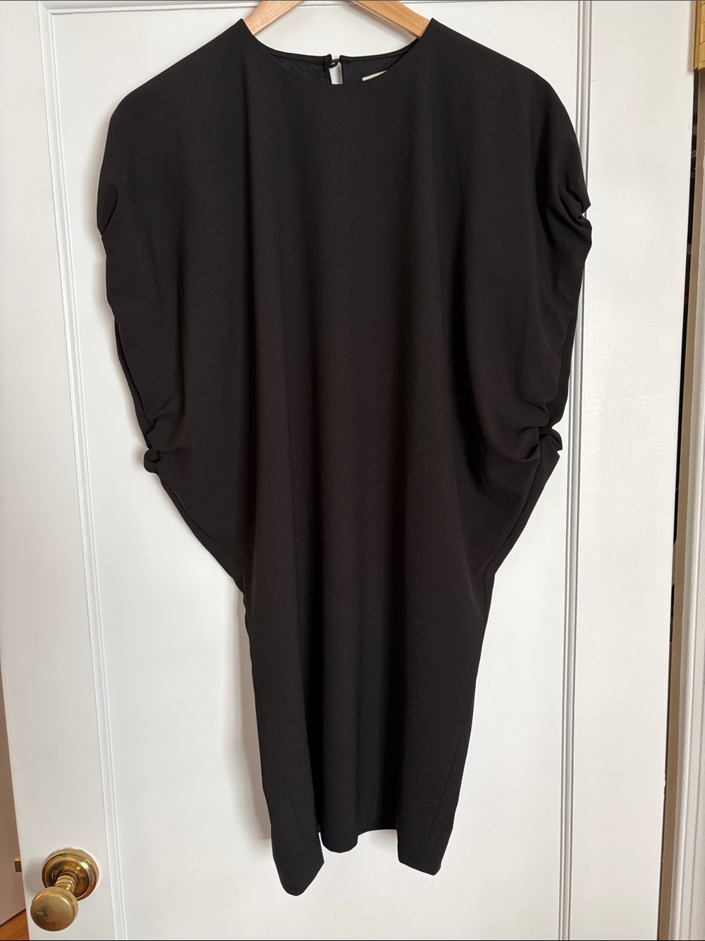ACME Black Midi Draped Sleeve Wedge Shift Dress